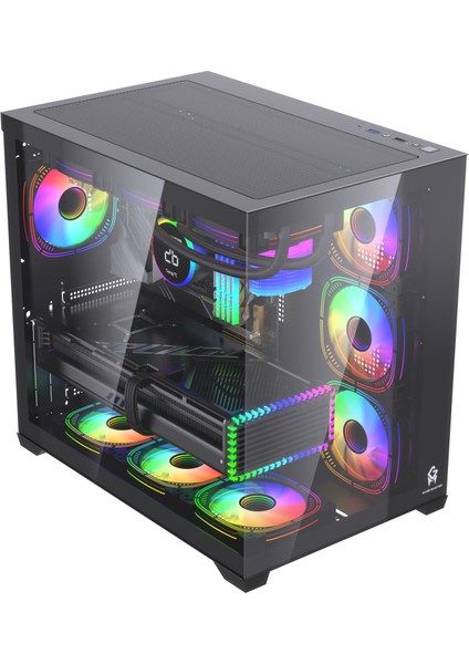 F-7 Lite V2 Gaming Atx Akvaryum Kasa Uzaktan Kumandalı 7 Rgb Fan