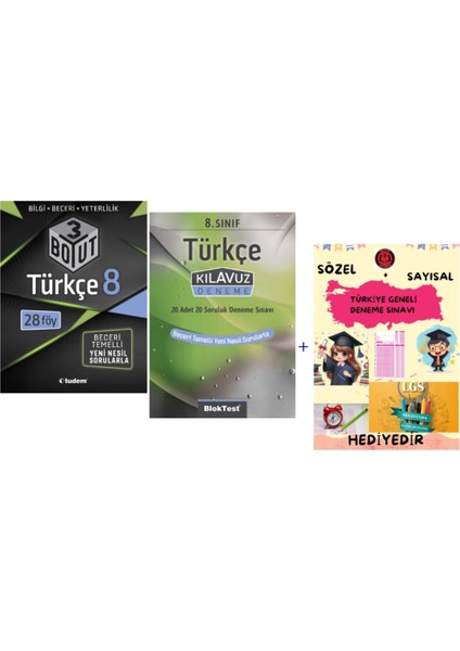 Tudem Yayınları Lgs Türkçe 3 Boyut Beceri Temelli Soru Bankası - Türkçe Klavuz Deneme - Hediye