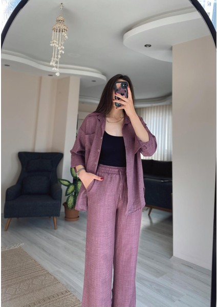 Keten Gömlek Palazzo Pantolon Takım modelleri