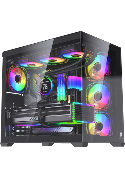 F-7 Lite V2 Gaming Atx Akvaryum Kasa Uzaktan Kumandalı 7 Rgb Fan