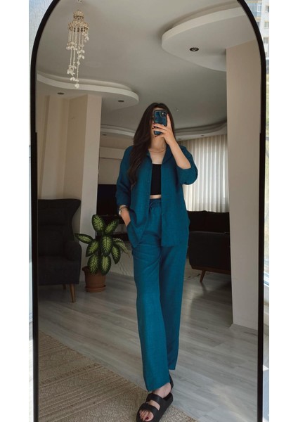 Keten Gömlek Palazzo Pantolon Takım