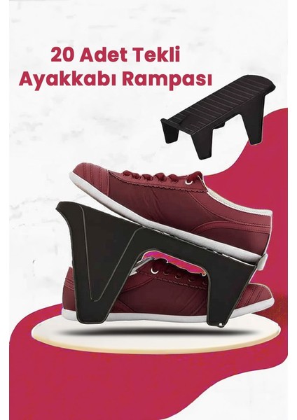 20 Adet Tekli Ayakkabı Rampası, Dolap Içi Düzenleyici, 2 Kat Yer Açan Ayakkabılık Organizer