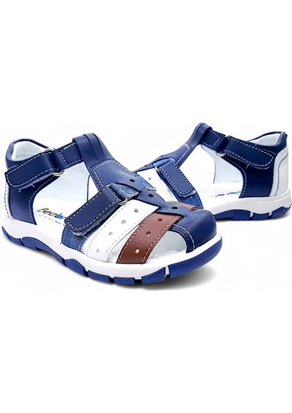 Ortopedik Erkek Çocuk Sandaleti Cayman Serisi CYM2404p Lacivert Beyaz Kahverengi 27