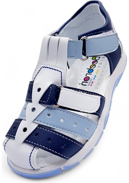 Ortopedik Erkek Çocuk Sandaleti Cayman Serisi CYM2404p Beyaz Lacivert Mavi 28