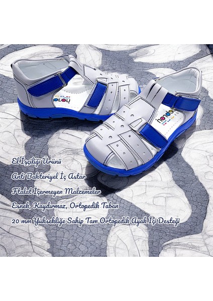 Ortopedik Erkek Çocuk Sandaleti Cayman Serisi CYM2404p Gri Saks 27