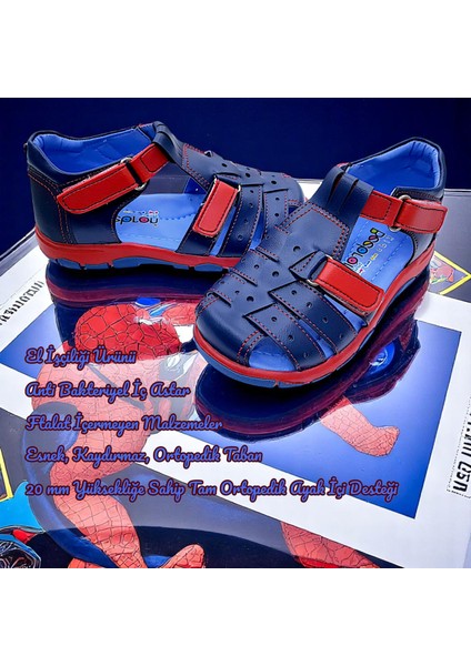 Ortopedik Erkek Çocuk Sandaleti Cayman Serisi CYM2404p Lacivert Kırmızı 28
