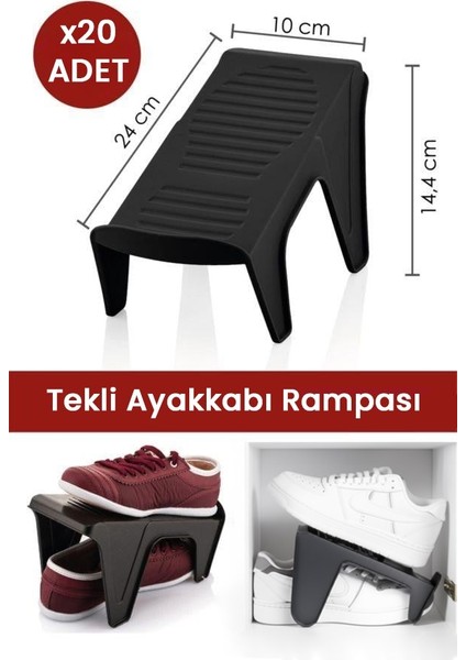 20 Adet Tekli Ayakkabı Rampası, Dolap Içi Düzenleyici, 2 Kat Yer Açan Ayakkabılık Organizer