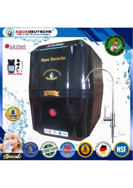 Pompalı Montaj Dahil 8 Litre Antibakteriyel Çelik Tanklı 90 Gpd Nano Membranlı Gümüş Iyon Kompozit Tatlandırıcılı Su Arıtma Cihazı fiyatları