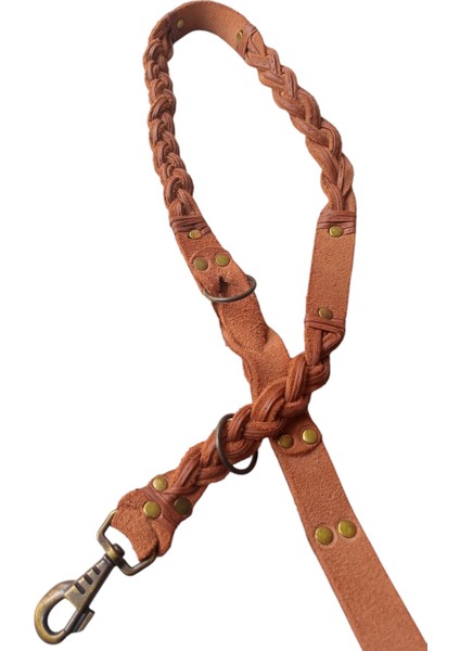 Köpek gezdirme kayışı boyun tasması hakiki süet deri antik kalın kancalı taba rengi kalınlık:4mm genişlik:2,5cm uzunluk:120cm dog leash B1-7 indirimleri