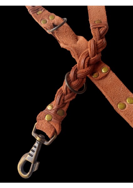 Köpek gezdirme kayışı boyun tasması hakiki süet deri antik kalın kancalı taba rengi kalınlık:4mm genişlik:2,5cm uzunluk:120cm dog leash B1-7
