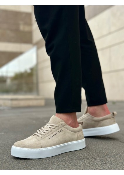 ET0104 Bağcıklı Krem Süet Beyaz Taban Spor Klasik Erkek Ayakkabı