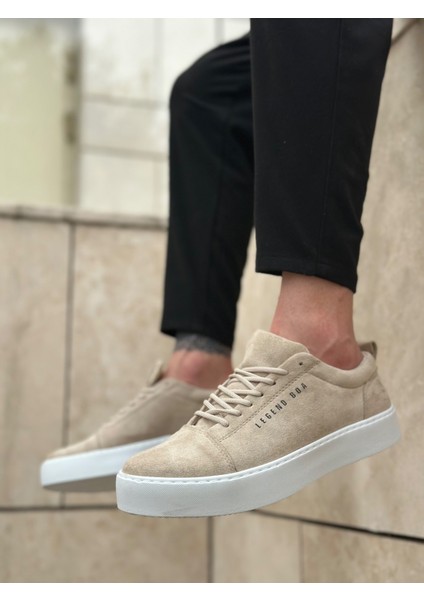 ET0104 Bağcıklı Krem Süet Beyaz Taban Spor Klasik Erkek Ayakkabı