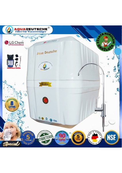 Pompalı Montaj Dahil 8 Litre Antibakteriyel Çelik Tanklı 90 Gpd Nano Membranlı Gümüş Iyon Kompozit Tatlandırıcılı Su Arıtma Cihazı fiyatları