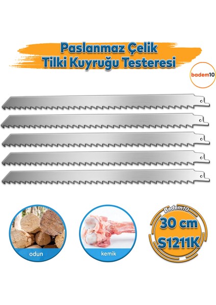 Tilki Kuyruğu Kurban Et Kemik Kesme Testeresi 5 Adet Çelik Bıçak Buz Kesme Bıçağı Ağzı Ucu 30 cm