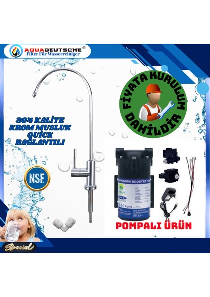 Pompalı Montaj Dahil 8 Litre Antibakteriyel Çelik Tanklı 90 Gpd Nano Membranlı Gümüş Iyon Kompozit Tatlandırıcılı Su Arıtma Cihazı