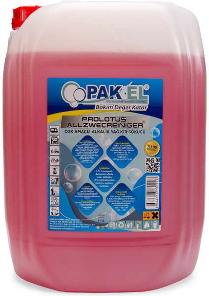 Prolotus Allzwecreiniger 20 Kg | Çok Amaçlı Alkalik Yağ Kir Sökücü, Fırçasız Şampuan