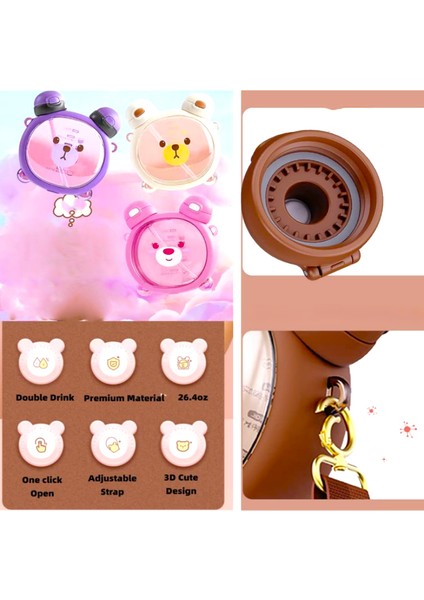 Ayıcık Su Matarası, Pembe, Beyaz ve Mor Renk Seçeneği, 1 Adet fiyatları