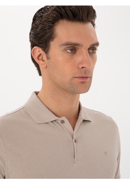 Erkek Vizon Slim Fit Pamuk Polo Yaka T-Shirt 50300716-VR052