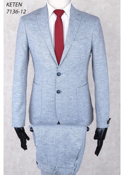 Keten Torba Cep Ipli Lastikli Pantolon Slim Fit Mono Yaka-Çift Yırtmaç Astarsız Drop 6 Takım Elbise