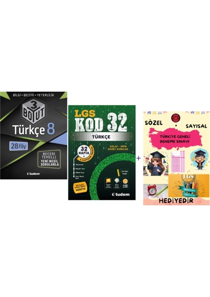Tudem Yayınları Lgs Türkçe 3 Boyut Beceri Temelli Soru Bankası - Türkçe Kod 32 Deneme- Hediye