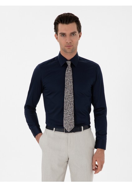 Erkek Lacivert Slim Fit Pamuklu Klasik Gömlek 50311551-VR033