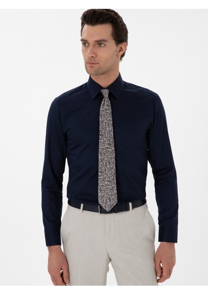 Erkek Lacivert Slim Fit Pamuklu Klasik Gömlek 50311551-VR033 modelleri