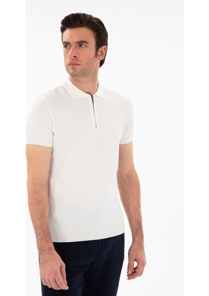 Erkek Beyaz Slim Fit Fermuarlı Polo Yaka Triko T-Shirt 50309881-VR013 modelleri