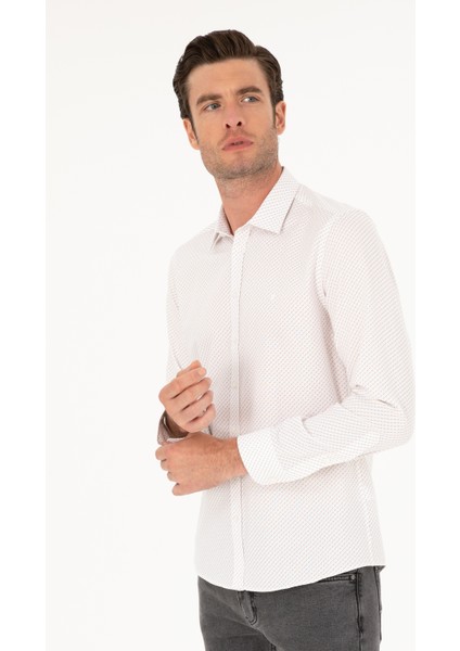 Erkek Beyaz Slim Fit Uzun Kollu Gömlek 50210603-VR013