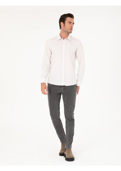 Erkek Beyaz Slim Fit Uzun Kollu Gömlek 50210603-VR013 fırsatları