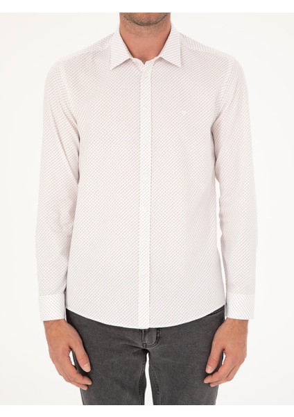 Erkek Beyaz Slim Fit Uzun Kollu Gömlek 50210603-VR013