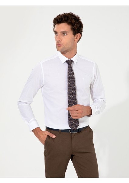Erkek Beyaz Slim Fit Uzun Kollu Gömlek 50219052-VR013