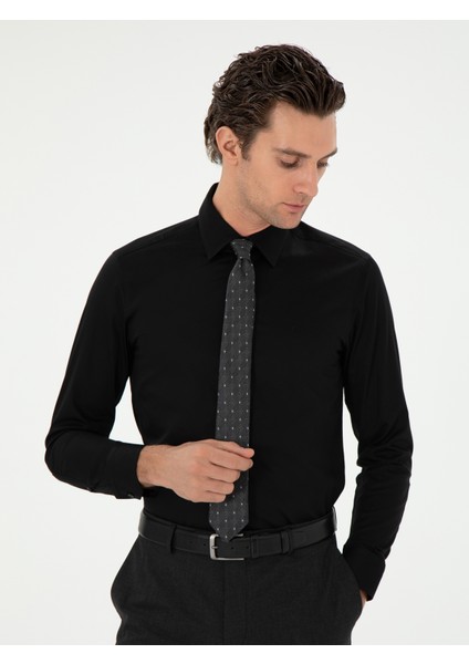 Erkek Siyah Slim Fit Pamuklu Klasik Gömlek 50311551-VR046