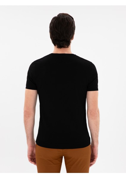 Erkek Siyah Slim Fit Bisiklet Yaka Triko T-Shirt 50309840-VR046