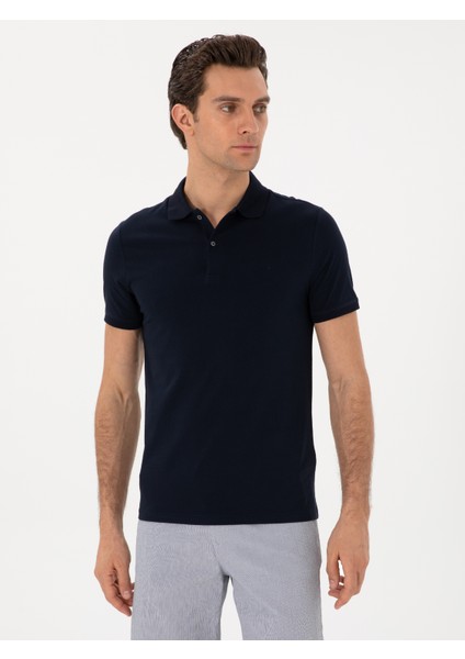 Erkek Lacivert Slim Fit Pamuk Polo Yaka T-Shirt 50300716-VR033