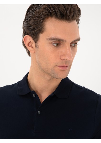 Erkek Lacivert Slim Fit Pamuk Polo Yaka T-Shirt 50300716-VR033