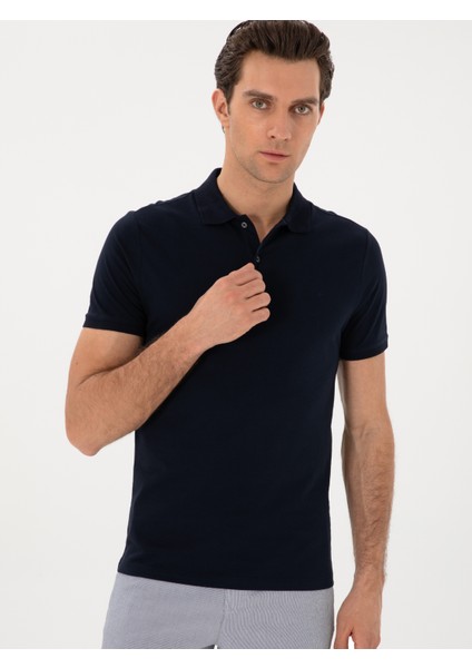 Erkek Lacivert Slim Fit Pamuk Polo Yaka T-Shirt 50300716-VR033