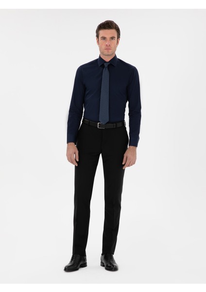 Erkek Lacivert Slim Fit Pamuklu Yarım Italyan Yaka Basic Gömlek 50311490-VR033 fırsatları