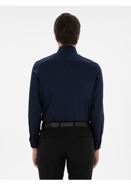 Erkek Lacivert Slim Fit Pamuklu Yarım Italyan Yaka Basic Gömlek 50311490-VR033 indirimleri