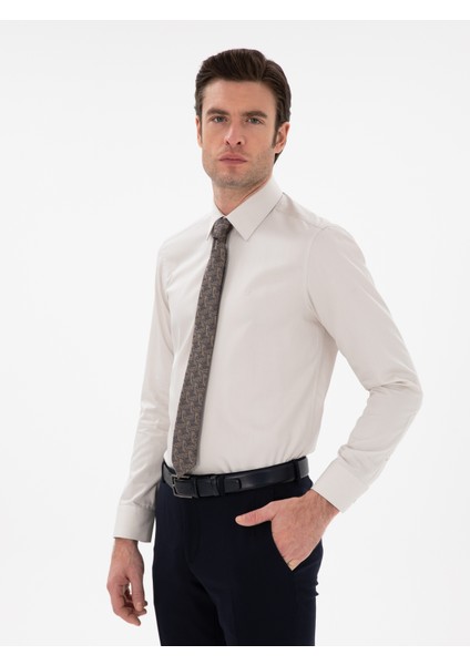Erkek Bej Slim Fit Pamuklu Klasik Gömlek 50311551-VR011