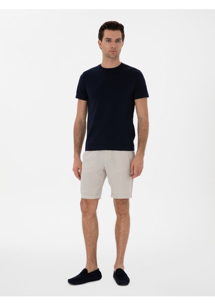Erkek Lacivert Slim Fit Bisiklet Yaka Pamuk Basic T-Shirt 50310023-VR033