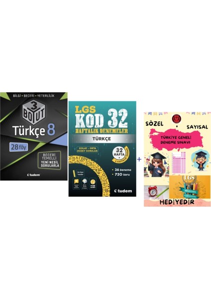 Tudem Yayınları Lgs Türkçe 3 Boyut Beceri Temelli Soru Bankası - Türkçe Kod 32 Haftalık Denemeler- Hediye
