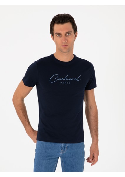 Erkek Lacivert Slim Fit Bisiklet Yaka T-Shirt 50310035-VR033