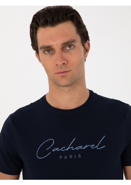 Erkek Lacivert Slim Fit Bisiklet Yaka T-Shirt 50310035-VR033