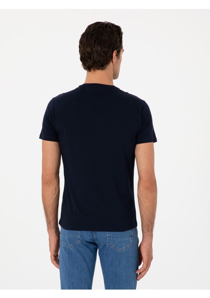 Erkek Lacivert Slim Fit Bisiklet Yaka T-Shirt 50310035-VR033