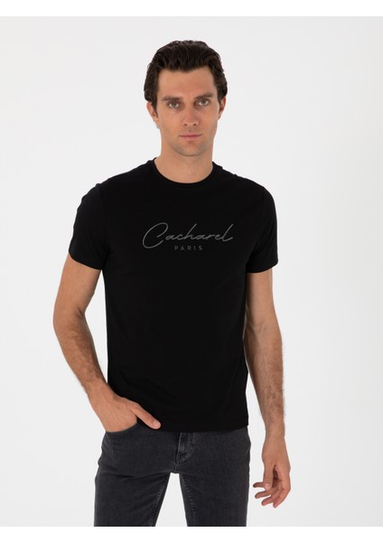 Erkek Siyah Slim Fit Bisiklet Yaka T-Shirt 50310035-VR046