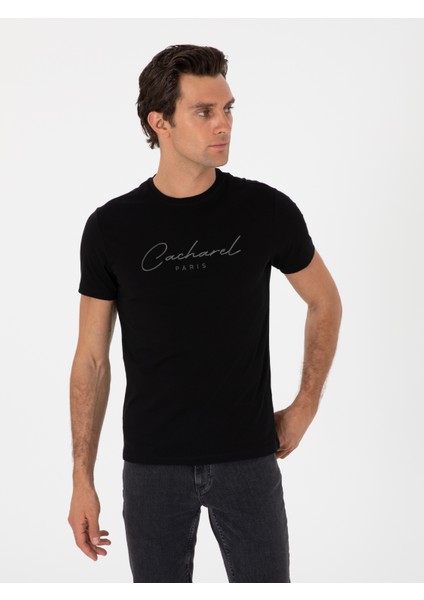 Erkek Siyah Slim Fit Bisiklet Yaka T-Shirt 50310035-VR046