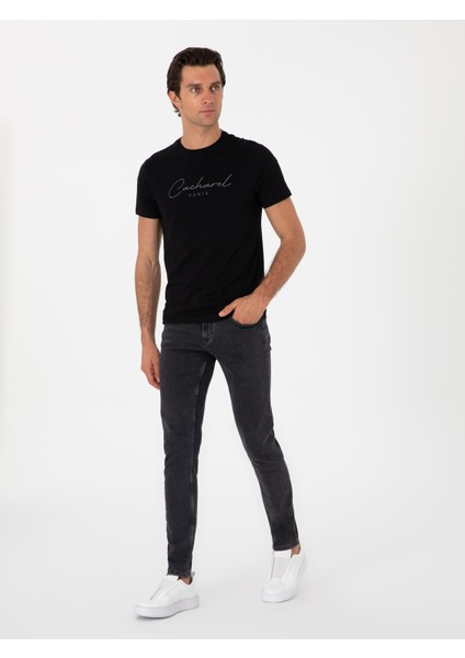 Erkek Siyah Slim Fit Bisiklet Yaka T-Shirt 50310035-VR046