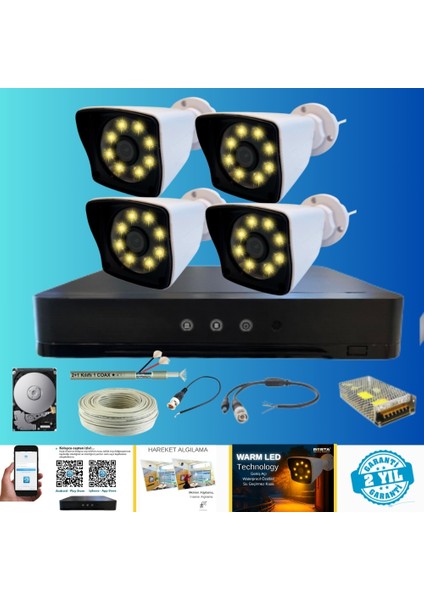 4 Warm LED Kameralı 250GB HDD Dahil Güvenlik Seti - ST25024W