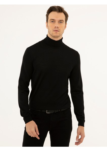 Erkek Siyah Slim Fit Balıkçı Yaka Basic Triko Kazak 50227794-VR046