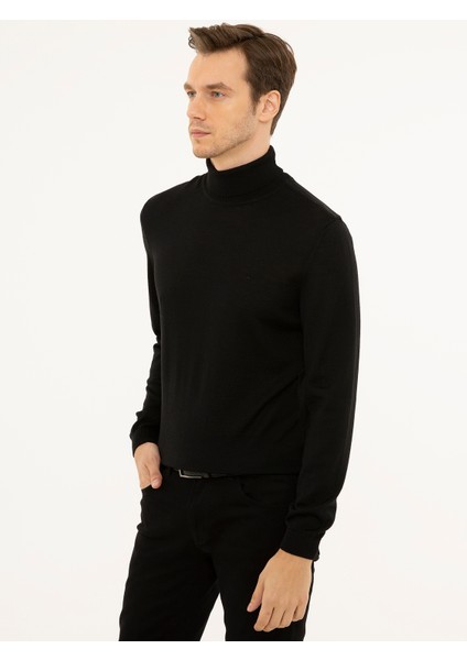 Erkek Siyah Slim Fit Balıkçı Yaka Basic Triko Kazak 50227794-VR046